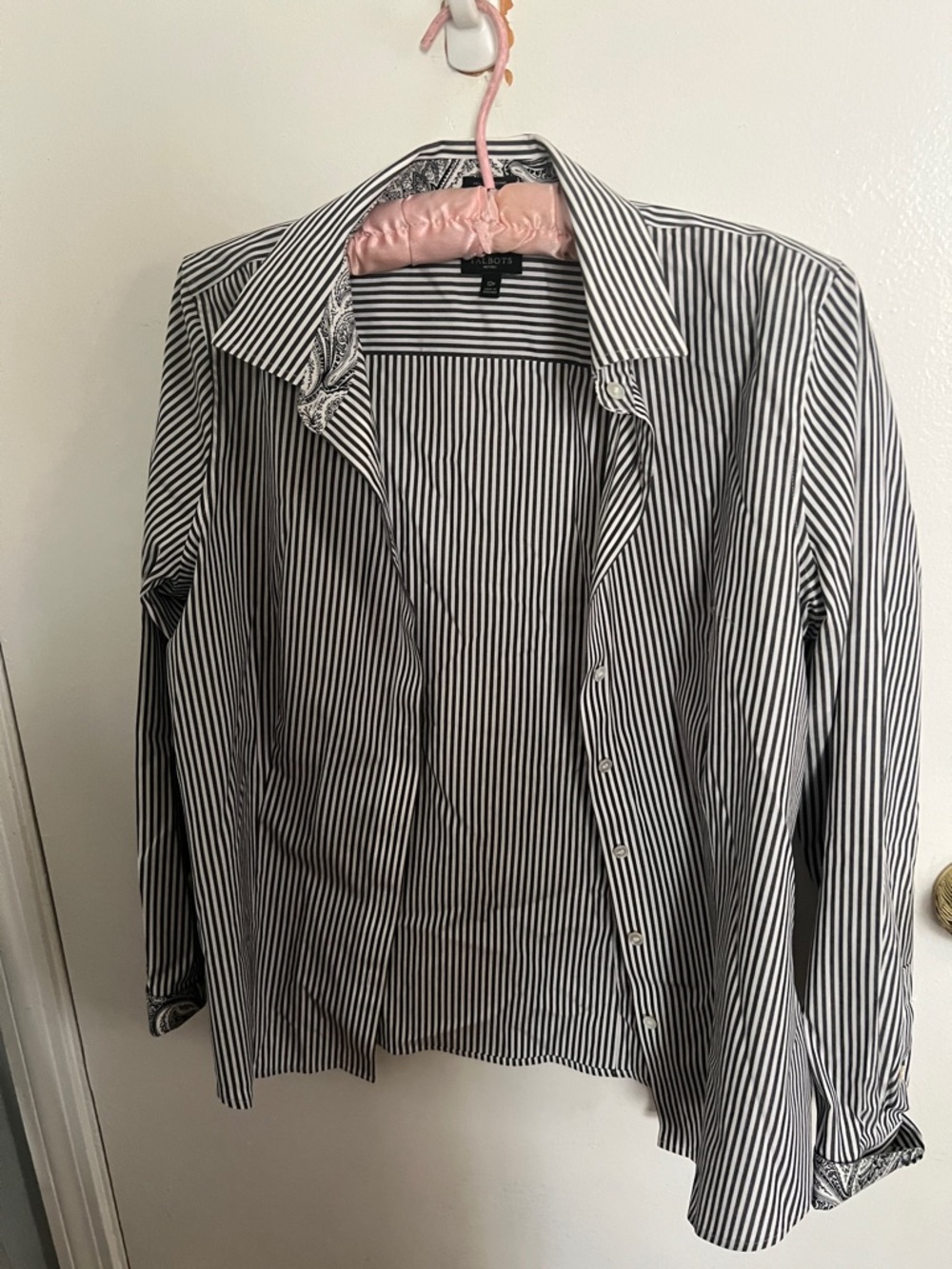 Talbots Black and White Striped Button-Front Shirt